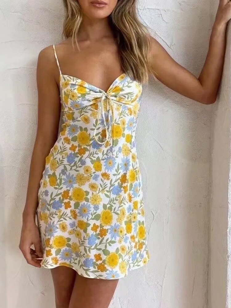 Floral Print Women Midi Dress Spaghetti Strap