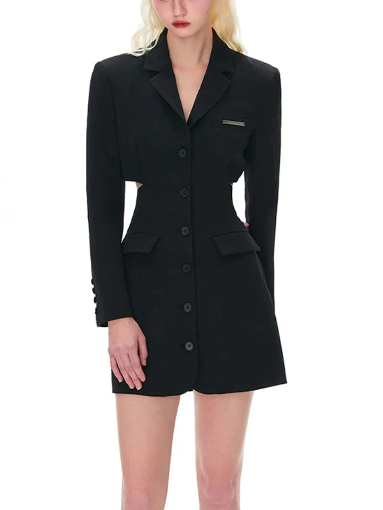 Backless Blazers Dress Women Long Sleeve Elegant Mini Dress