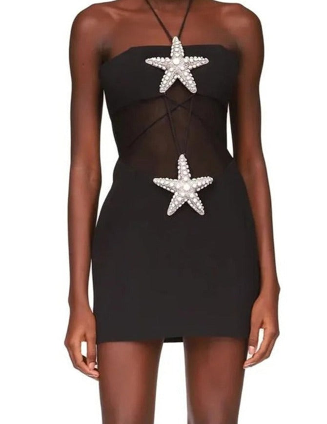 Women’s Strapless Backless Diamond Starfish Mesh Mini Dress