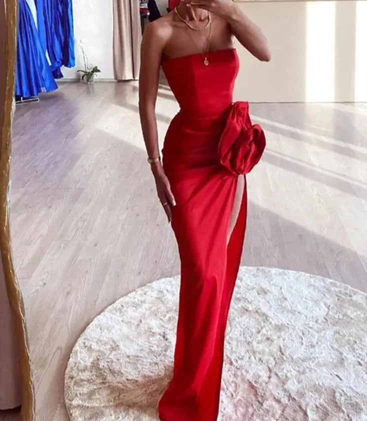 Off Shoulder Appliques Long Strapless Maxi Dress