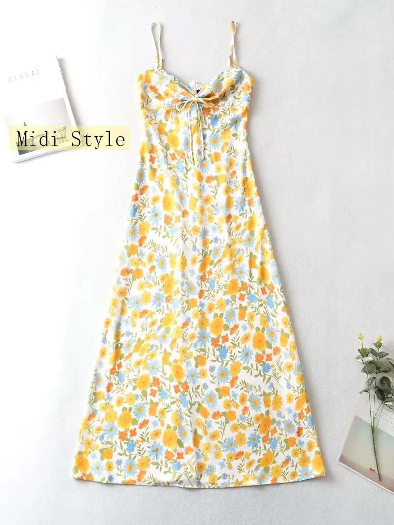 Floral Print Women Midi Dress Spaghetti Strap