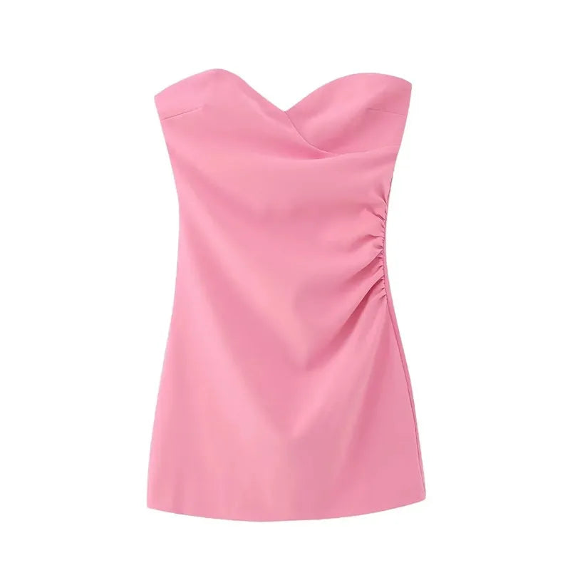 Pink Off Shoulder Women Strapless Mini Dress