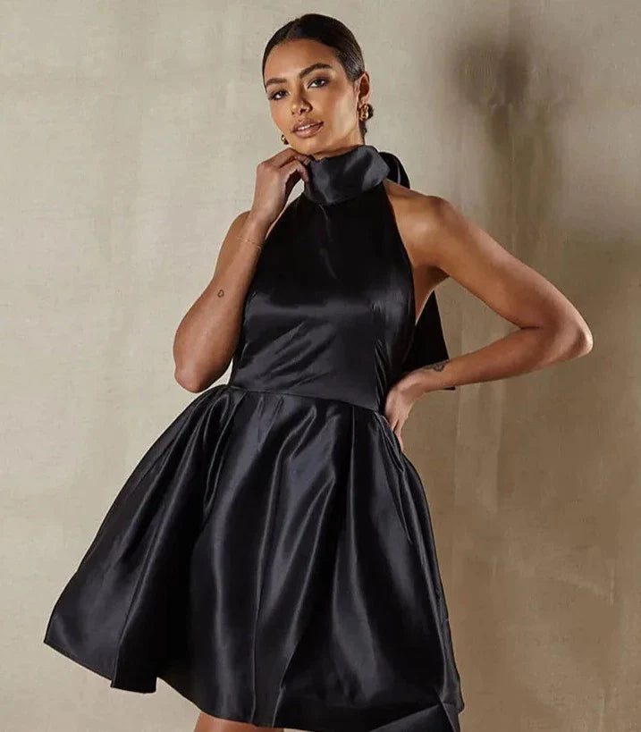 Black Dress For Women Sleeveless Halter A Line Mini Dress
