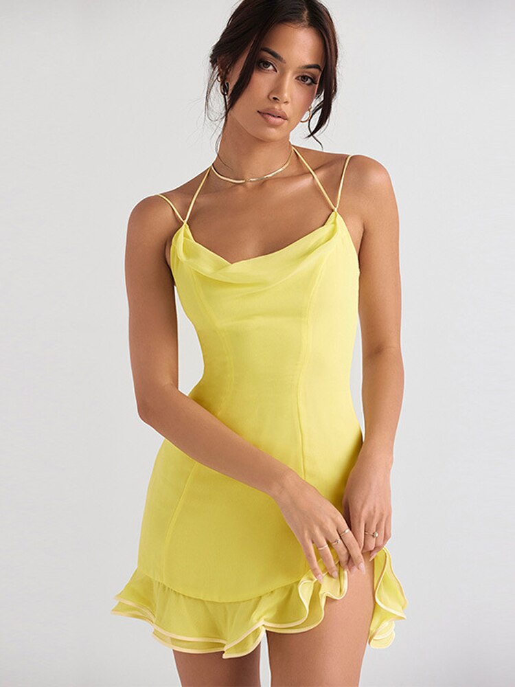 Halter Sleeveless Ruffles Mini Dress