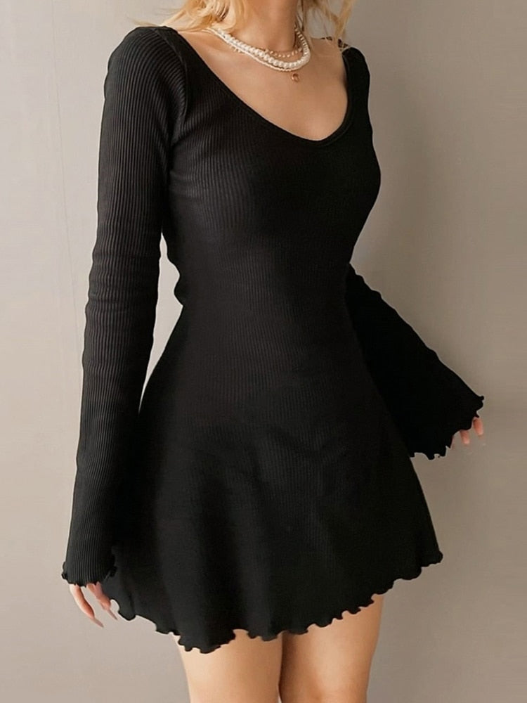 Flare Sleeve Knitted Mini A-line Dress