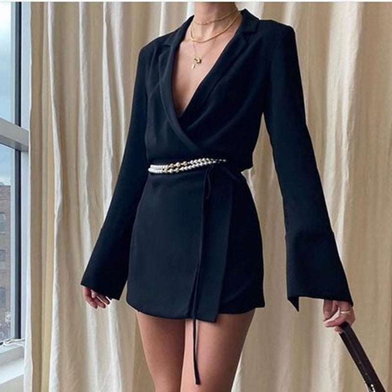 Satin V-Neck Tie Robe Shirt Dress