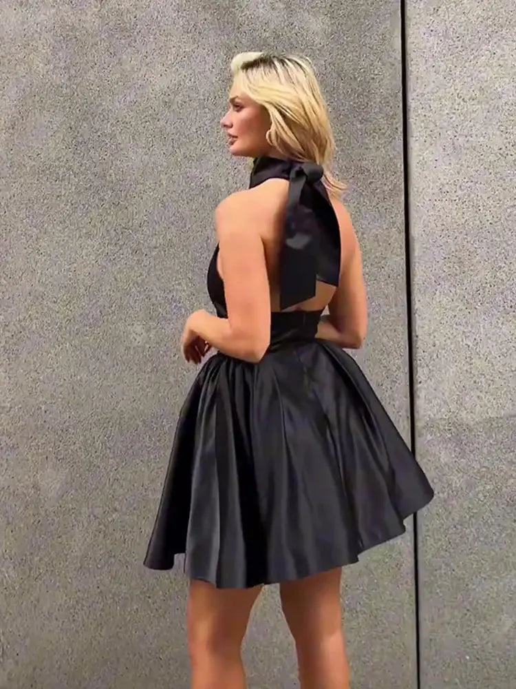 Black Dress For Women Sleeveless Halter A Line Mini Dress