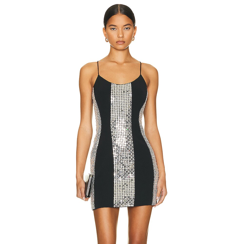 Women's Backless Sequins Sleeveless Splice Mini Dress