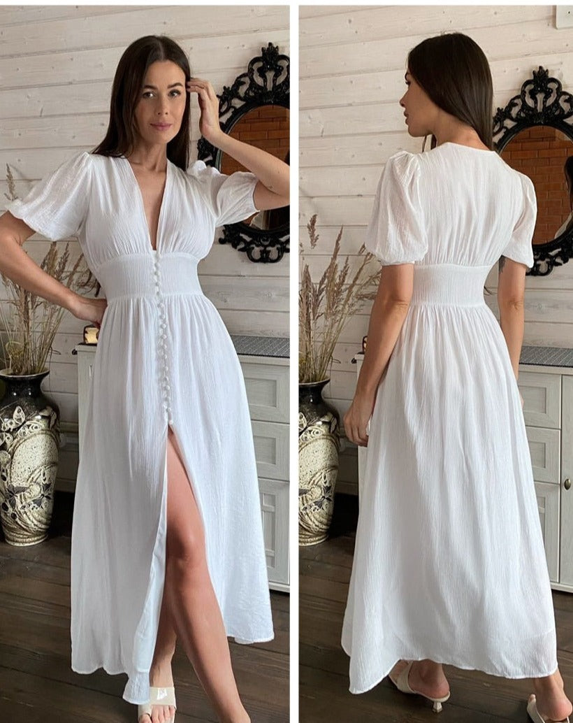 Short Sleeve V-Neck Midi Dress