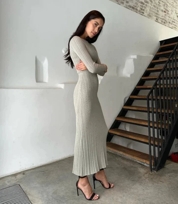 Solid Maxi Long Sweater Dress Knitted Ankle Length Dress