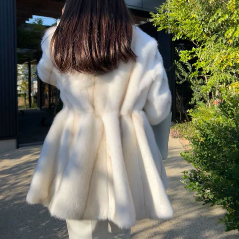 ANCHEアンシェ back flare ecofur coat モカベージュ - 毛皮/ファーコート