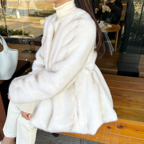 ANCHEアンシェ back flare ecofur coat モカベージュ