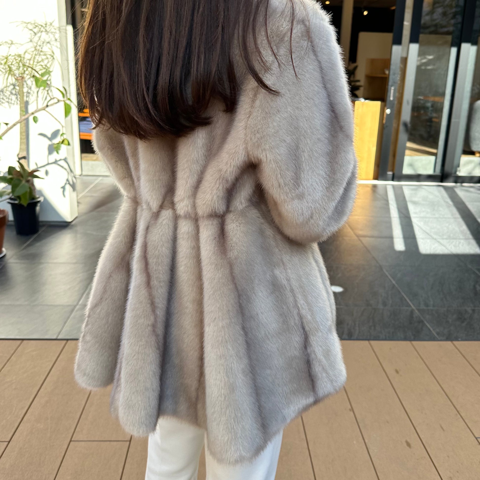 ANCHEアンシェ back flare ecofur coat モカベージュ - 毛皮/ファーコート