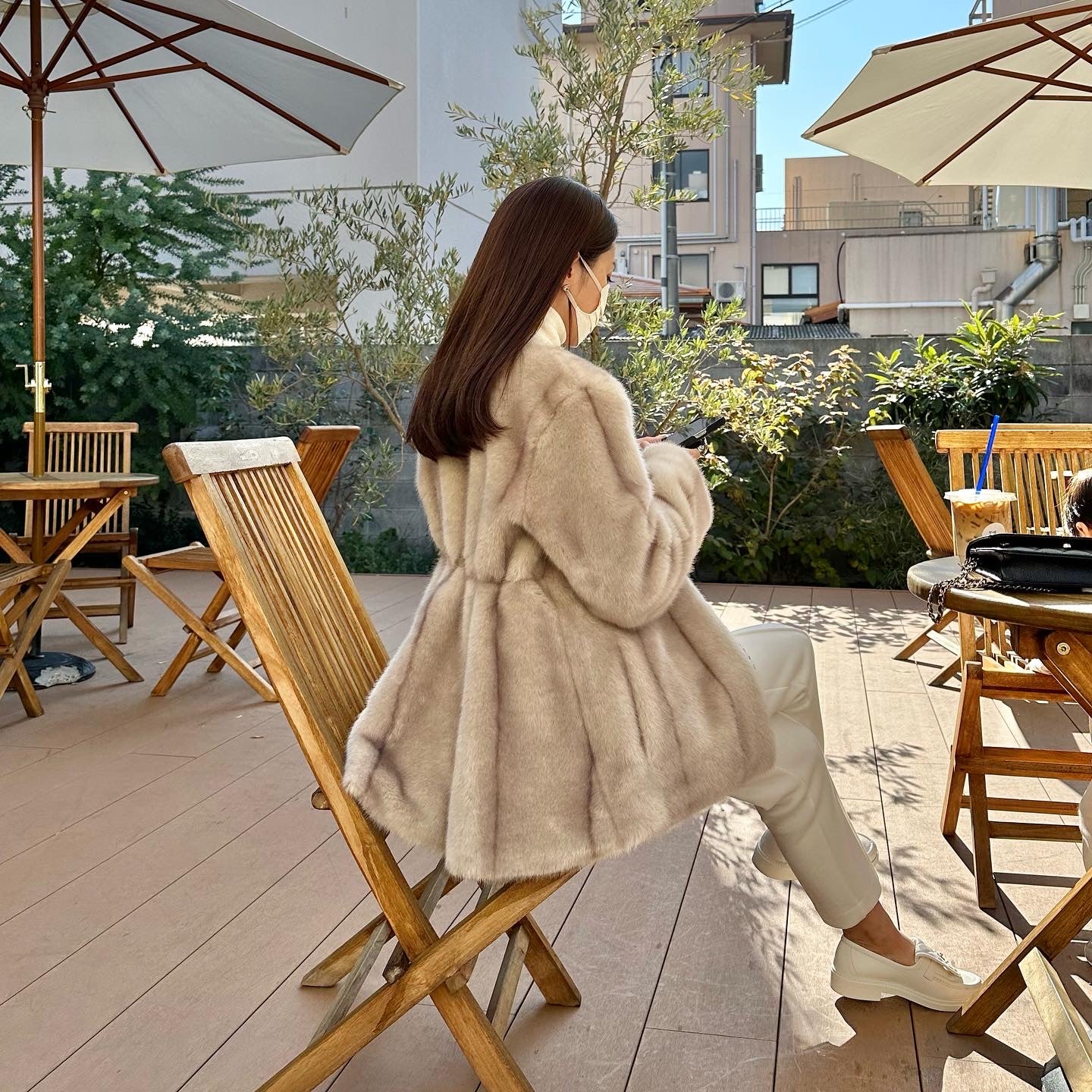 ANCHEアンシェ back flare ecofur coat モカベージュ - 毛皮/ファーコート