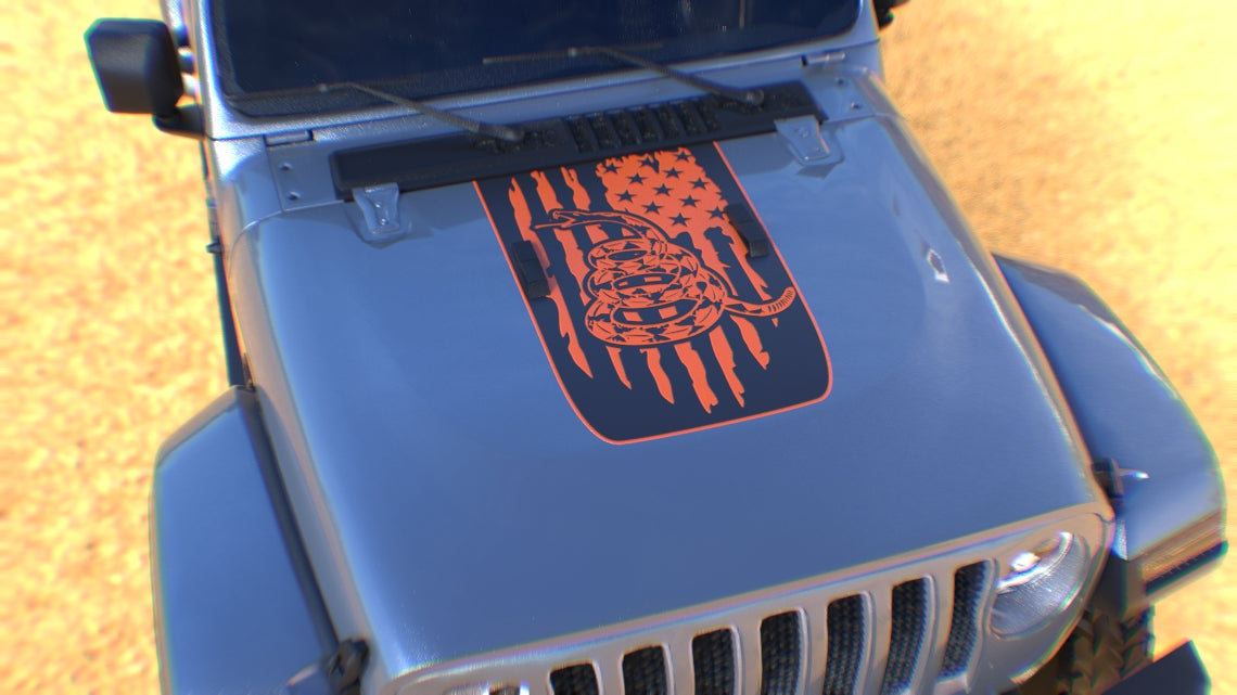 Gadsden Flag USA Color Line Rubicon Blackout Hood Decal- Fits Jeep Wra –  L&B Designworks