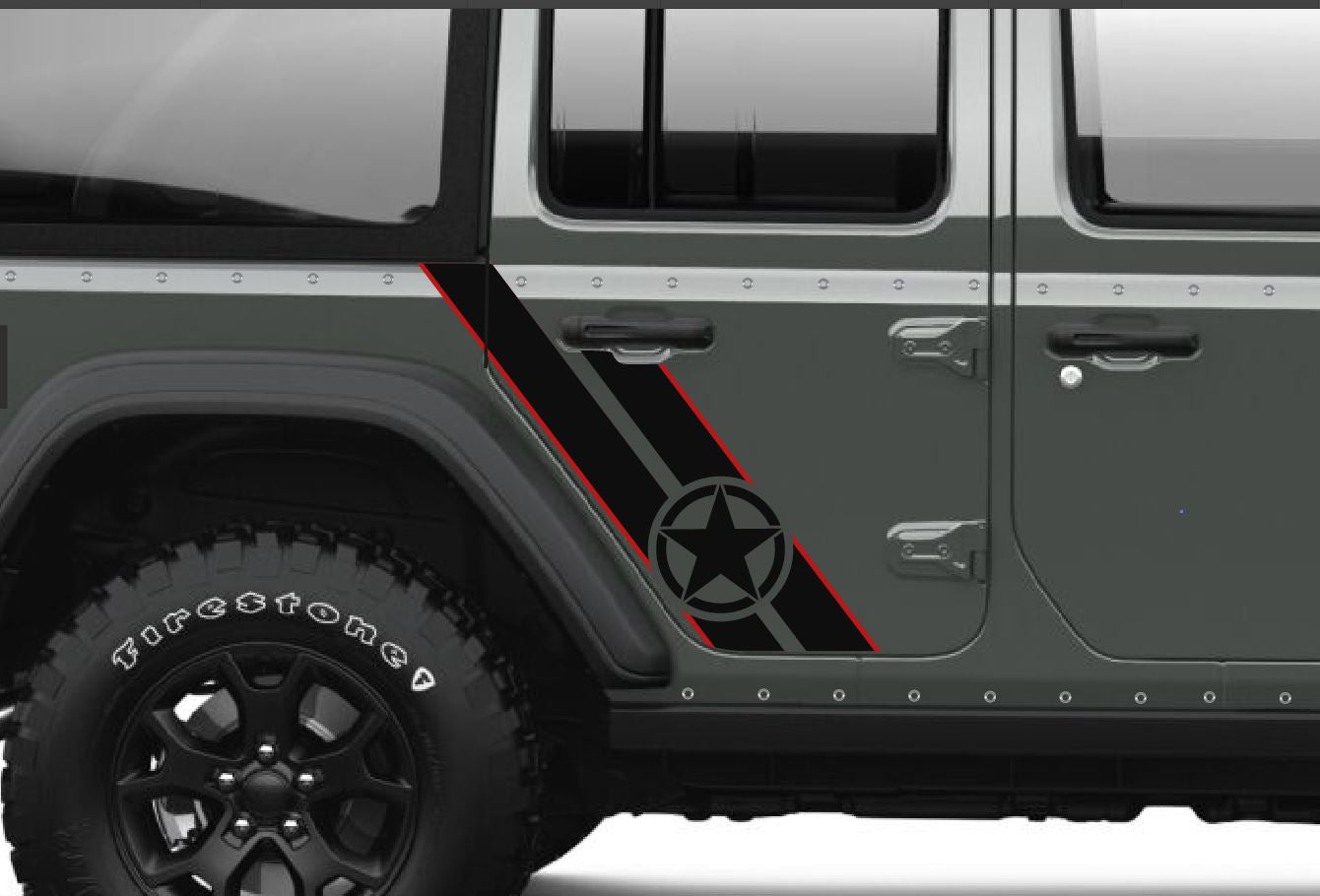 Army Star Double Stripe Color Line Rubicon Blackout Decal Set- fits 20 –  L&B Designworks