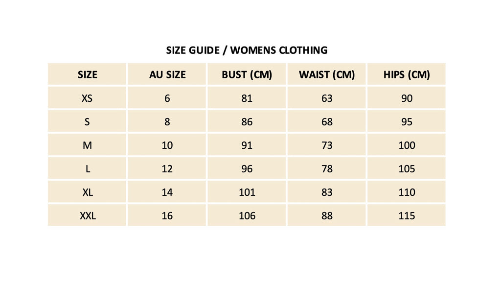 DARLING SHINE SIZE CHART