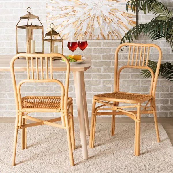 Bali & Pari Ivora Modern Bohemian Natural Brown Rattan 2-Piece Dining Chair Set