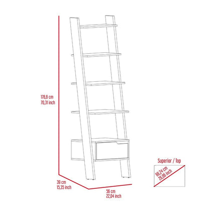 Kobe Ladder Bookcase, One Drawer, Five Open Shelves - Ethereal Company