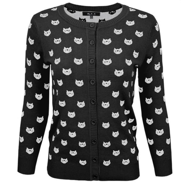 Black and White Cat Cardigan Sweater