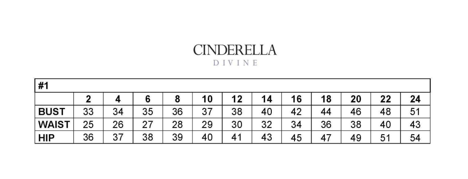 Cinderella Divine Size Chart 1