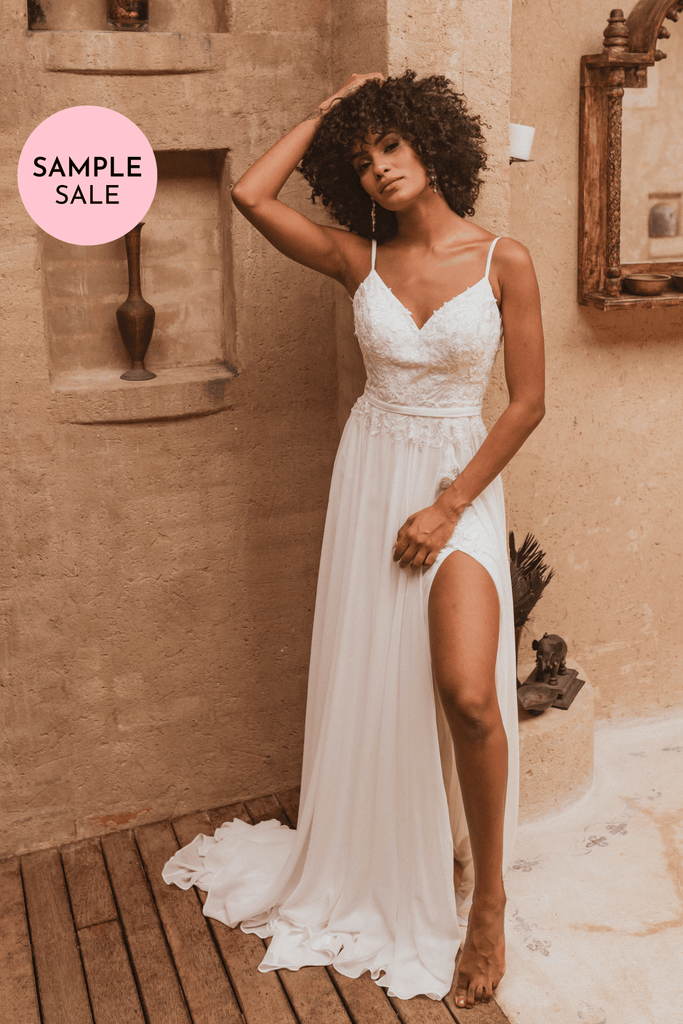 Sample Sale | Illusion Hi-Lo Corset Lace Beach Wedding Dress