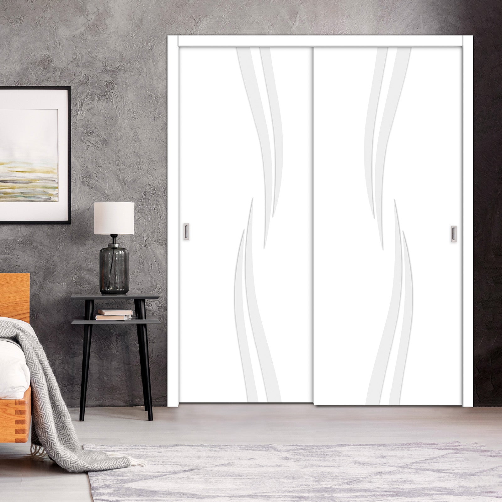 2 Leaf Bypass Sliding Closet Door With Modern Engraved Design 2Scd - 0045