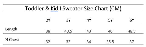 Toddler and Kid Sweater Size Chart