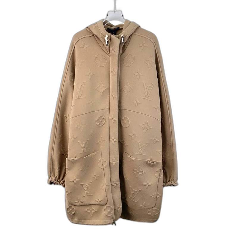 Louis Vuitton Beige Logo Hooded Long Sleeve Coat