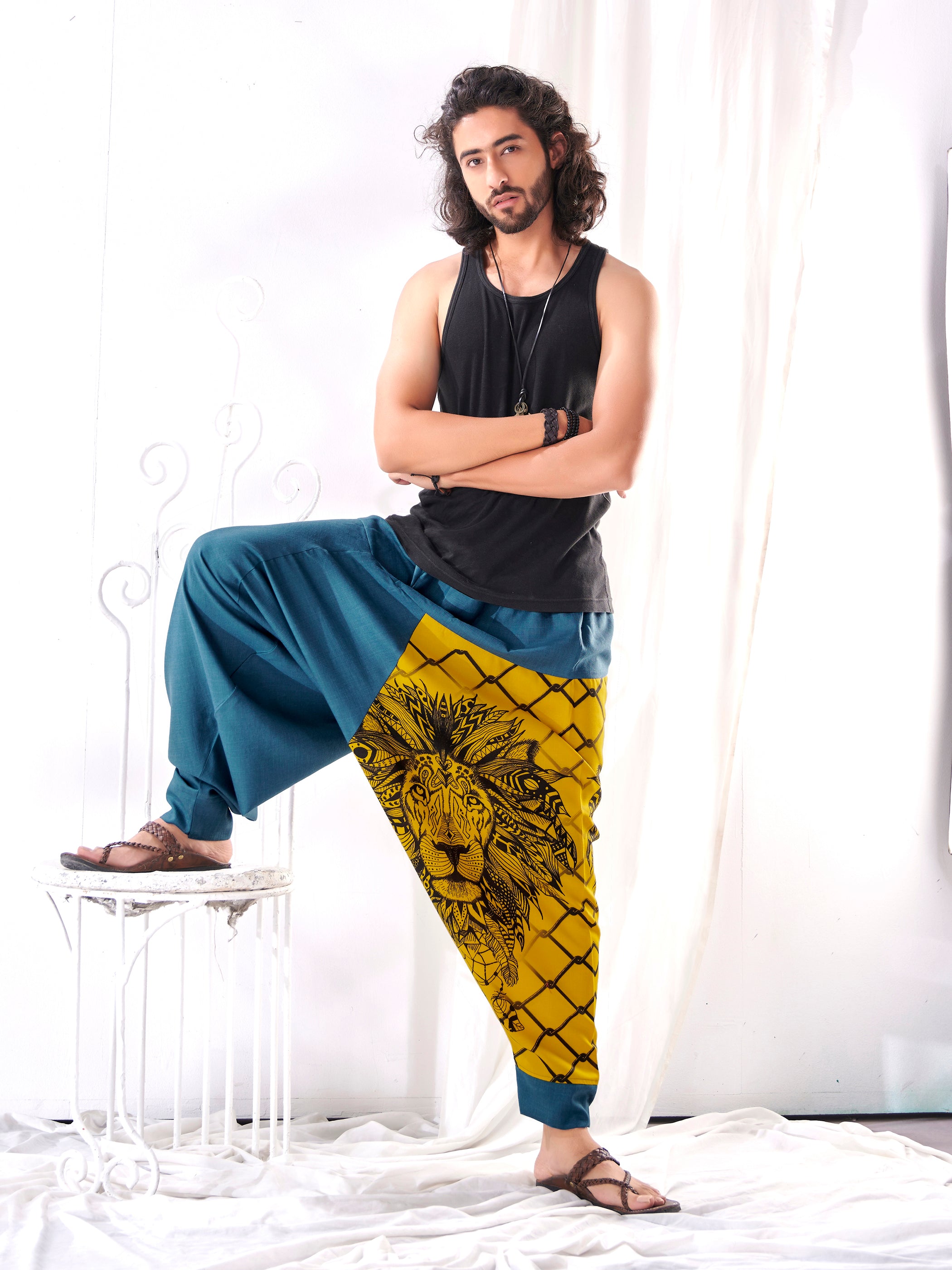 Buy Fabnest Green Cotton Discharge Print Harem Dhoti Pants online