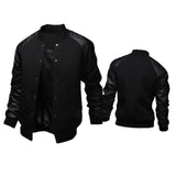 Men's Baseball Jacket  Big Pockets and Leather Sleeves Casual
