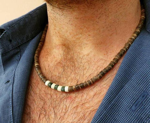Men's African necklace, Men african Beaded jewelry, Surfer necklace