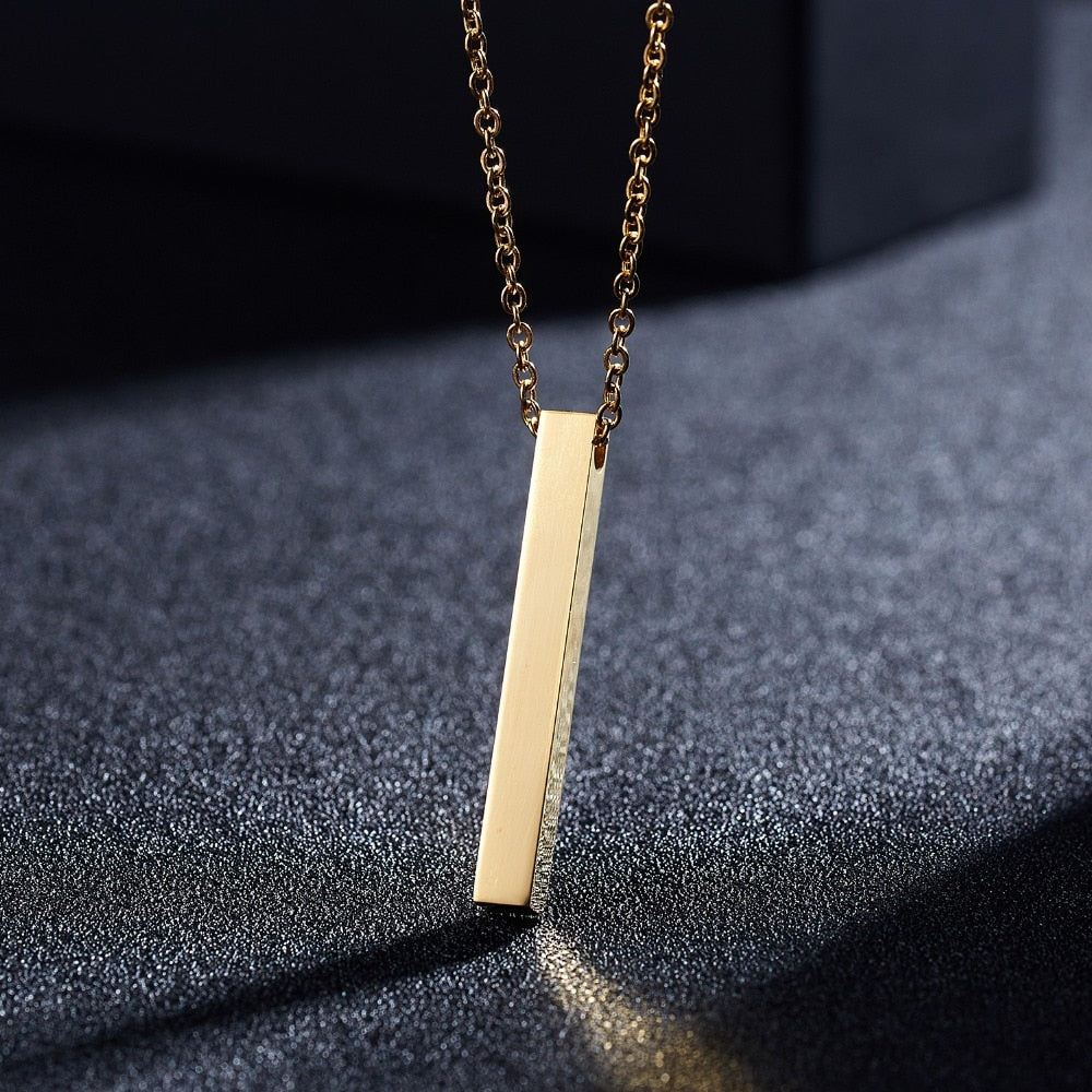 Personalized Engrave Vertical Square Bar Necklace Rectangle Stainless Steel