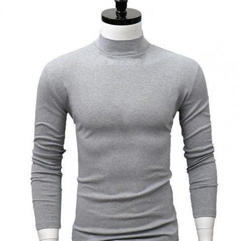 Men Shirt Sweater Solid Color Half High Collar Casual Slim Long Sleeve