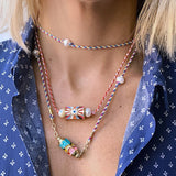 necklace amulet cotton cord freshwater pearls Zirconia enamel gold plated Boho