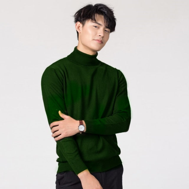 Cashmere Cotton Blend Turtleneck Men Pullovers Knitted Sweater