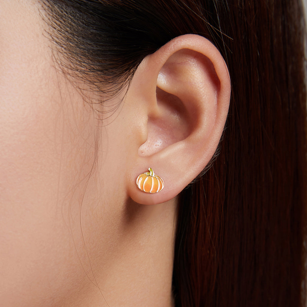 Realistic Small Pumpkin Earrings For Women Genuine  CZ