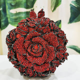Elegant Red Flower Crystal Rhinestone Clutch Bag Women Wedding Party Purse