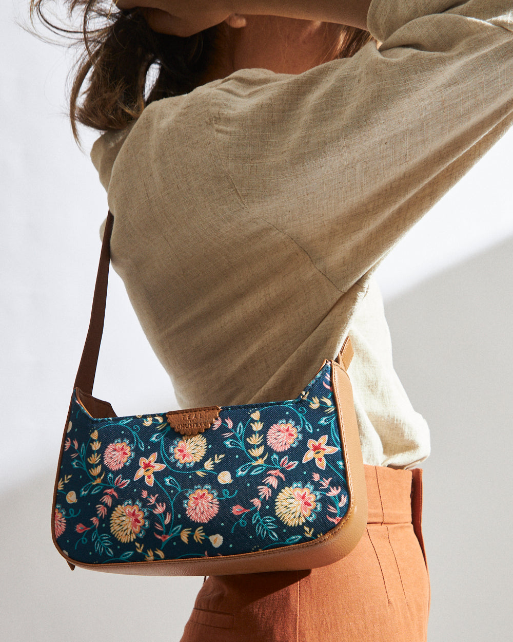Chumbak Rustic Embroidered Sling Bag - Navy