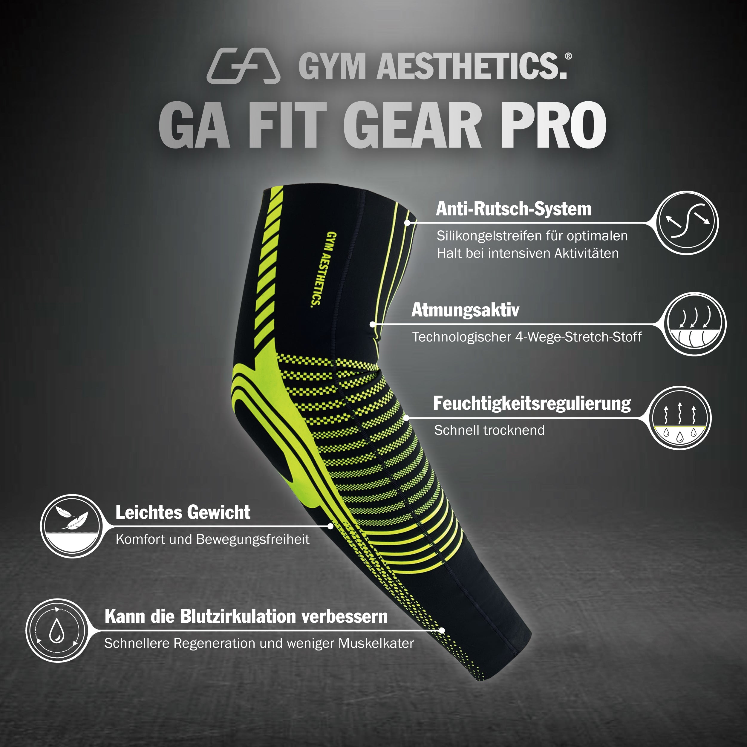 GA Fit Gear PRO - SensELAST® Compression workout sleeve supporting gear ( 1 Piece ) - Features
