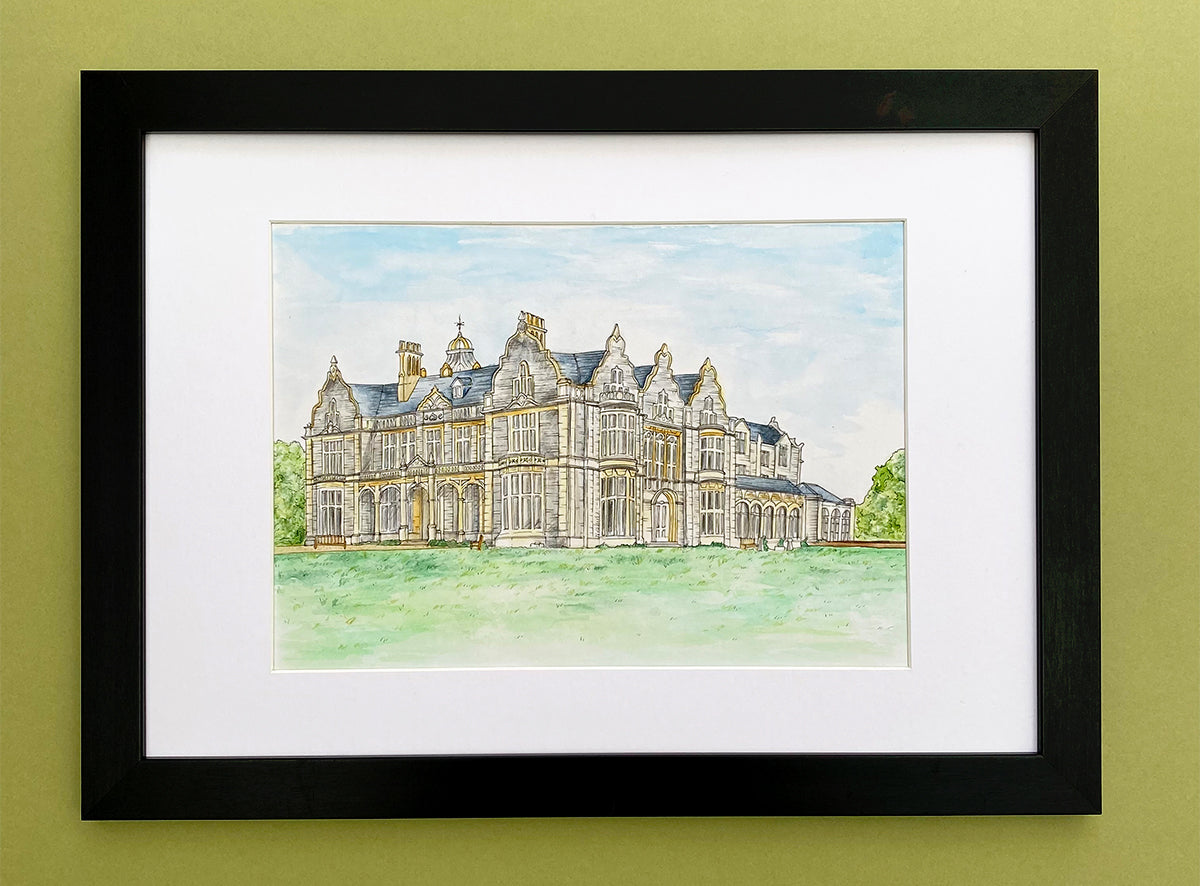 Clevedon House illustration, in watercolour, fine liner and pencil