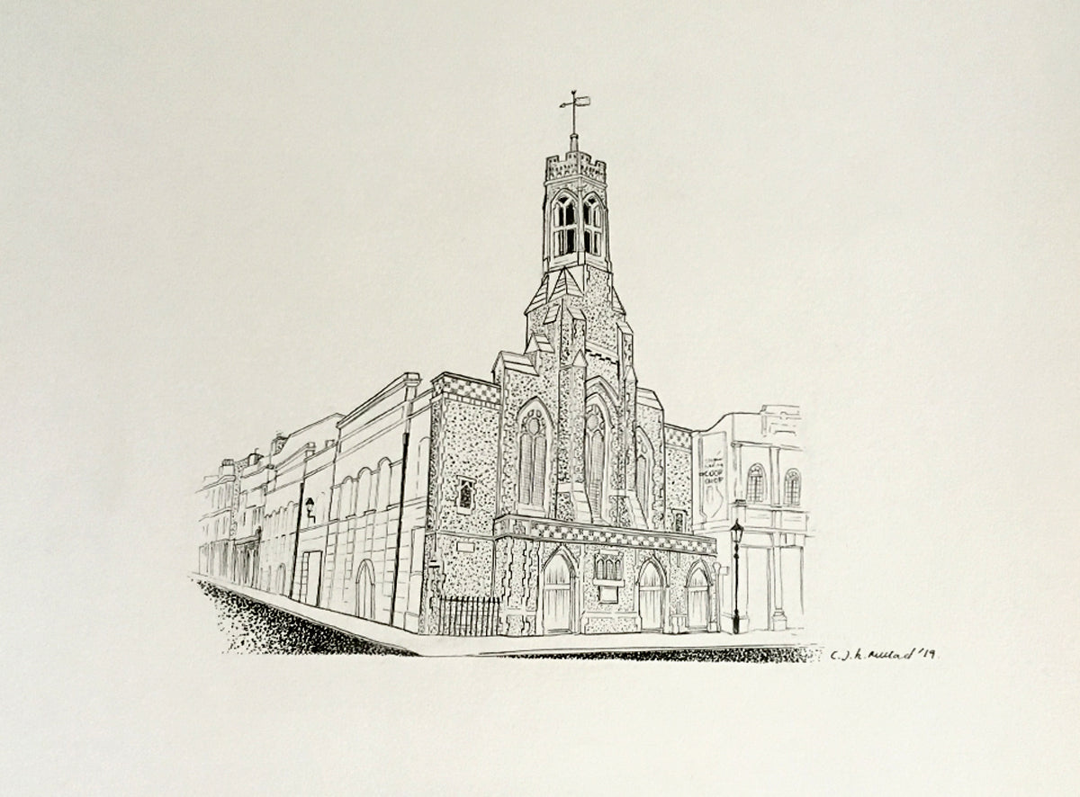 Fine liner illustration of Fabrica Gallery, Brighton - given as a wedding gift 