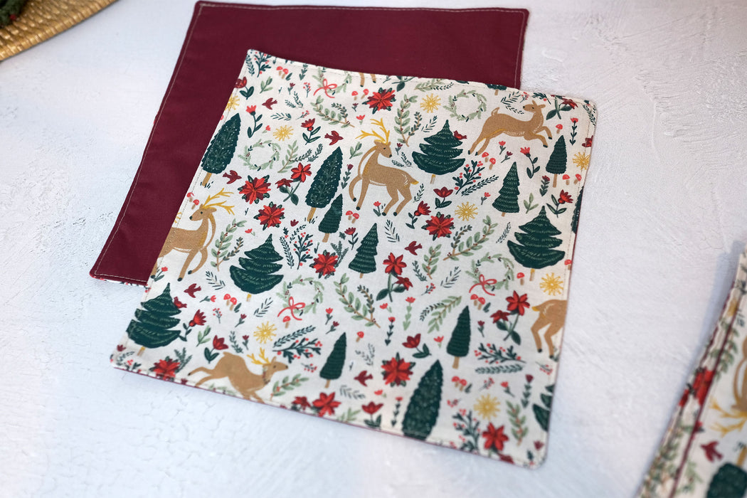 Christmas Trees & Reindeer - Holiday Cloth Napkins