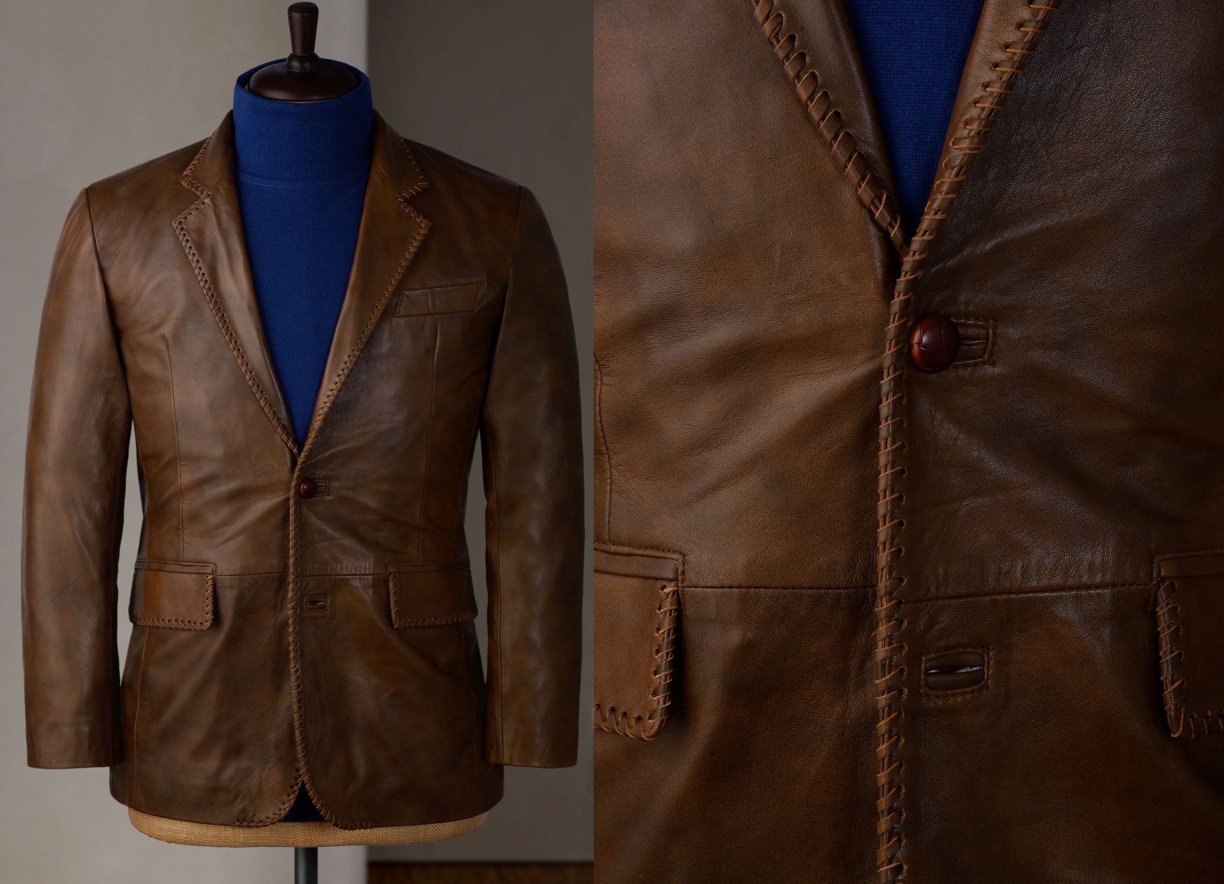 Italian-Finish Leather Biker Jackets For Stylish Men In Coffee Color