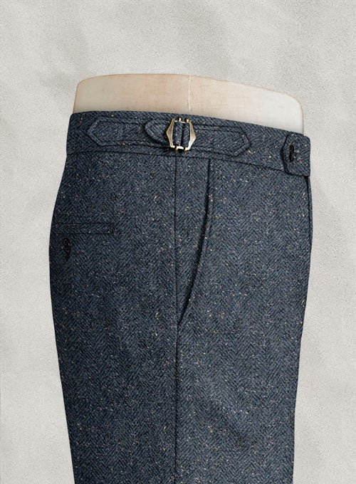 Arc Blue Herringbone Flecks Donegal Highland Tweed Trousers