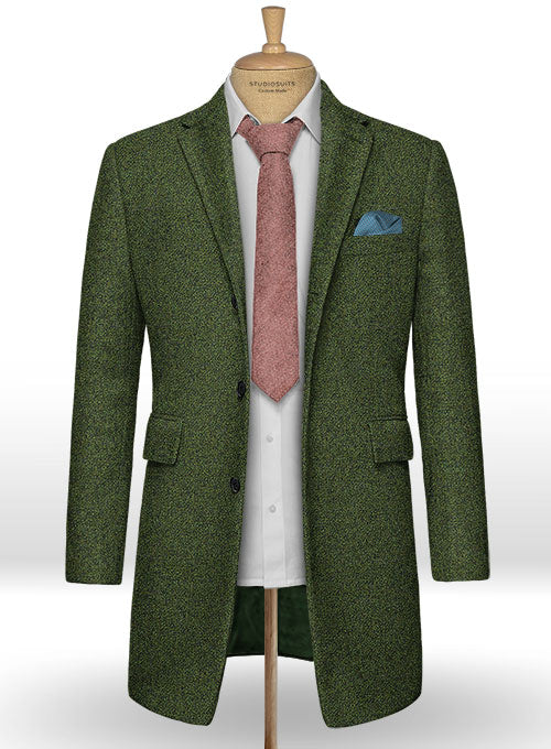 Basket Weave Green Tweed Overcoat