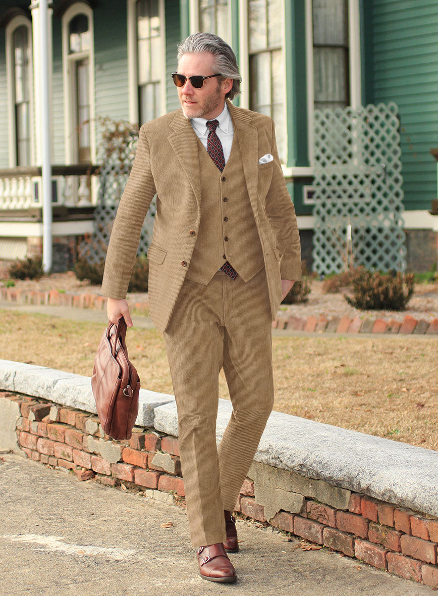 Beige Thick Stretch Corduroy Suit