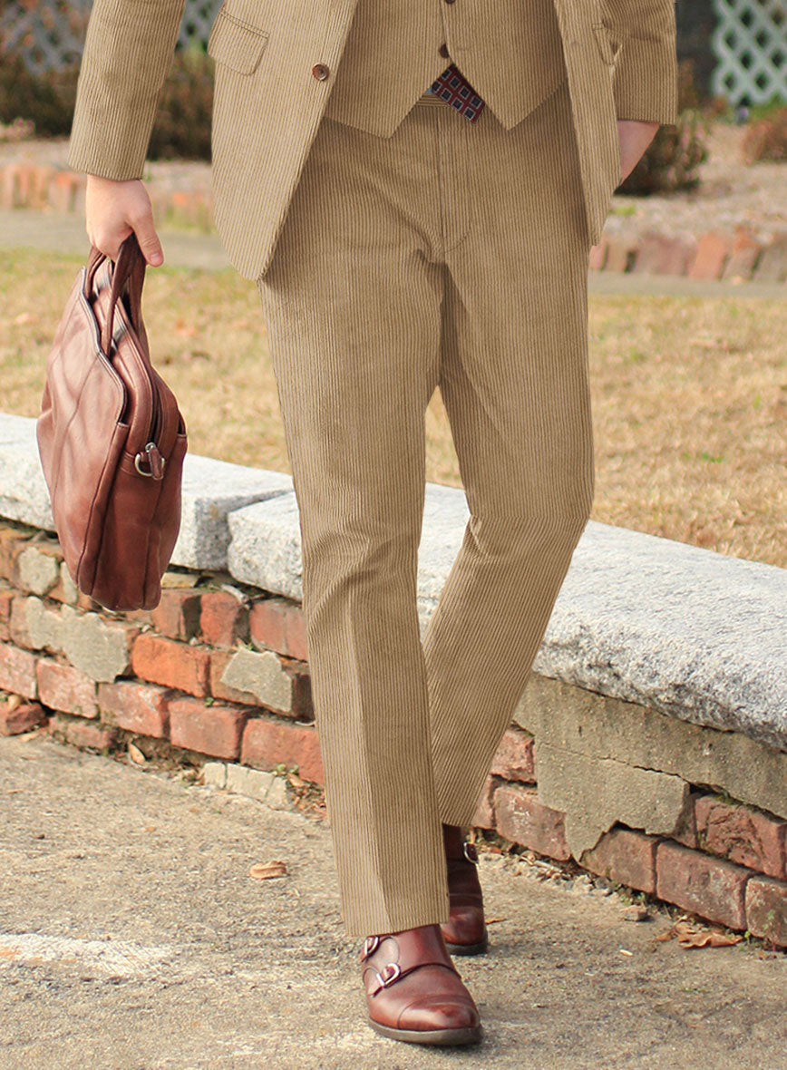 Beige Thick Stretch Corduroy Suit