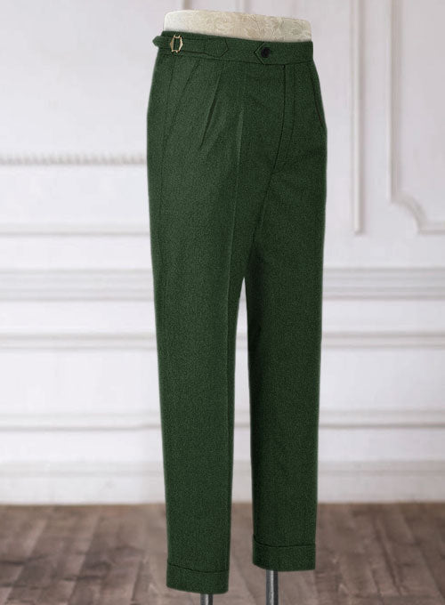 Bottle Green Highland Flannel Wool Trousers