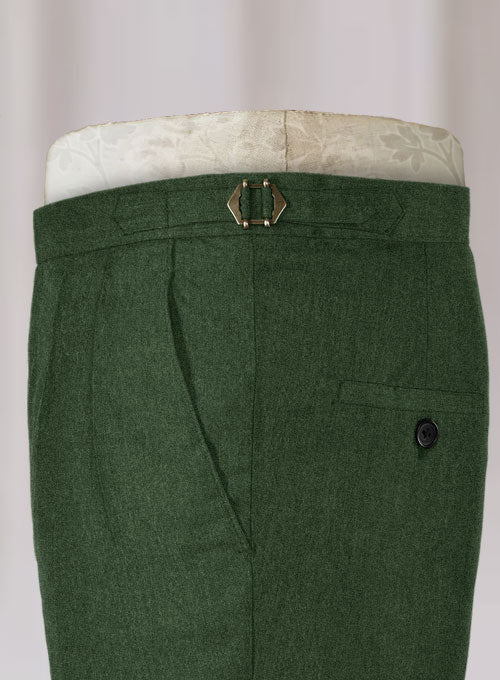 Bottle Green Highland Flannel Wool Trousers